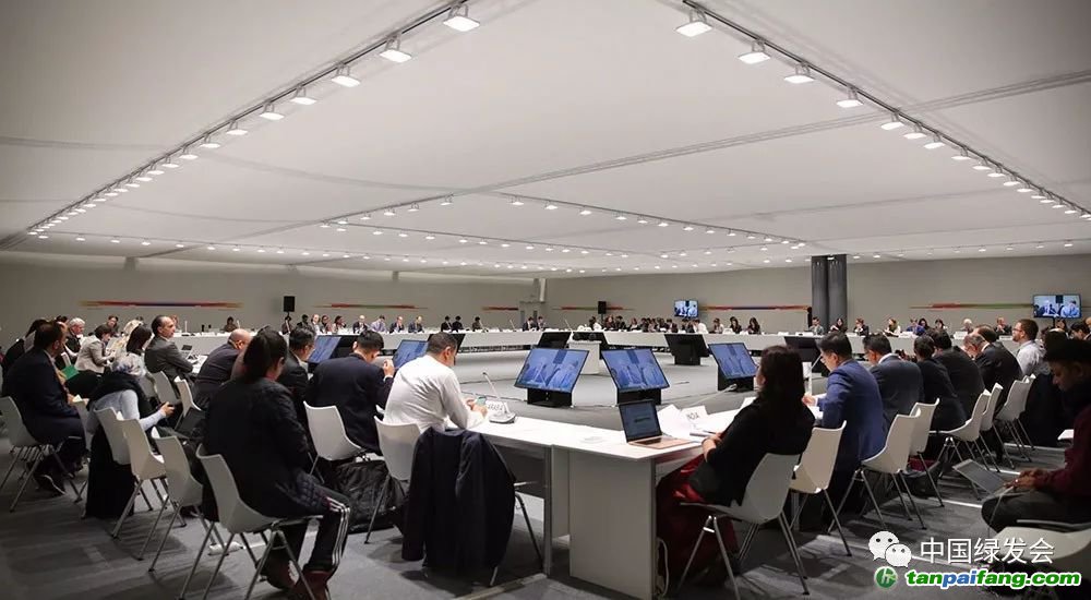 代表們在締約方會議主席會議上就談判成果進行磋商。（來源：IISD/ENB）