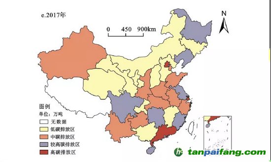 圖2 2017年中國旅游業碳排放空間分布